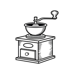 Vintage manual coffee grinder with drawer and crank handle