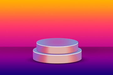3D Podium with Vibrant Yellow Pink Purple Gradient Background for Product Display or Branding