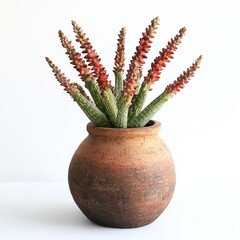 Flowering Aloe Vera Plant in Rustic Terracotta Pot - Beautiful Flowering Aloe Vera Image for Flowering Aloe Vera Fans