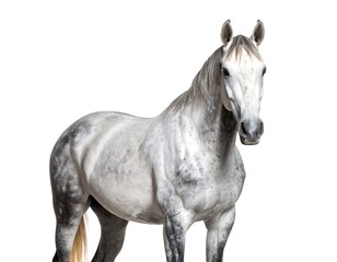 Obraz premium Grey horse, dappled coat, facing viewer, white background