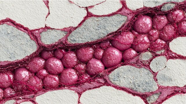 Advanced glycation end-products in arterial basement membrane on white canvas