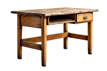 Wooden desk with drawer on clear bg