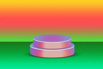 3D Abstract Podium with Vibrant Gradient Background in Red, Yellow, and Green Tones
