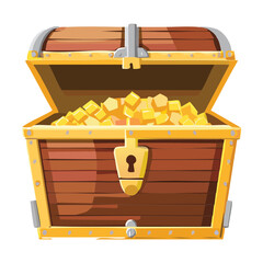 Wooden Treasure Chest Filled with Gold