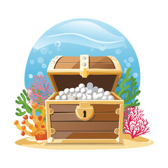 Underwater Treasure Chest with Coral and Fish
