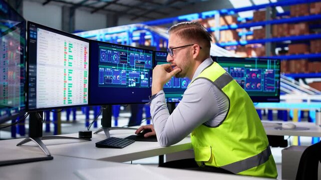 Confused Worker In Warehouse Struggles