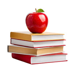 Red apple sitting on a stack of books