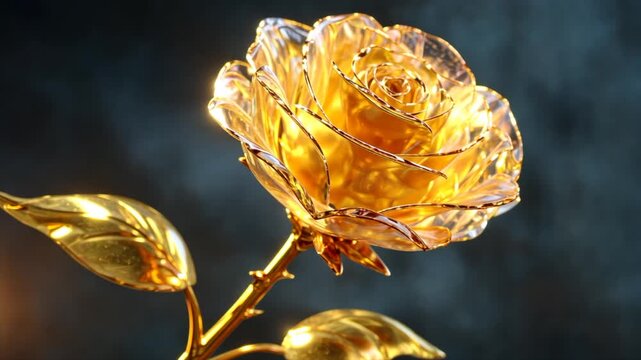 A golden rose made of pure gold, crystal clear and translucent