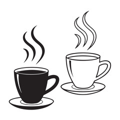 coffee mug icon. hot coffee or tea cup symbol with steam sign. transparent png and vector illustration.