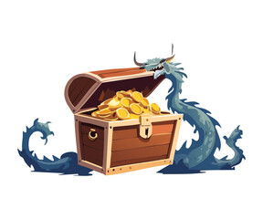Dragon Guarding Treasure Chest with Gold © firstprincess