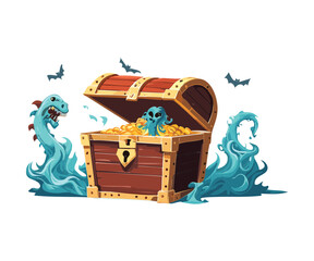 Mythical Creature Guarding Golden Treasure Box