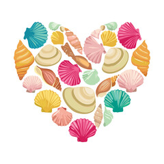 Pastel Colored Seashells Arranged in a Heart