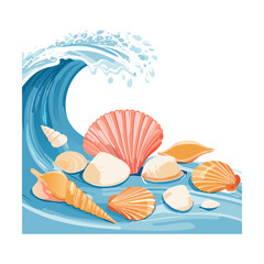 Colorful Seashells On The Seafloor With A White Wave