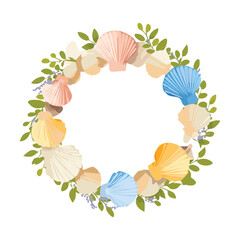 Delicate Seashells And Small Leaves Arranged In A Wreath © firstprincess
