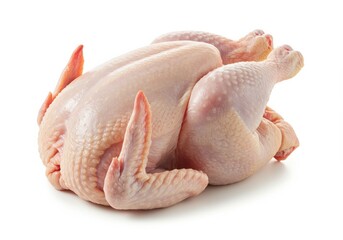 Raw Whole Chicken Isolated on White Background, Poultry Preparation