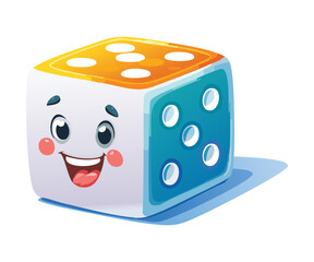 A Happy White And Blue Cartoon Dice With A Face
