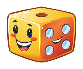 A Happy Yellow Cartoon Dice With A Friendly Face
