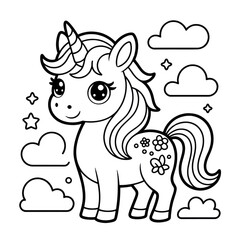 Adorable Glitter Unicorn with Clouds and Stars - Cute Fantasy Animal Illustration