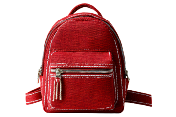 Small red backpack with a zipper pocket design