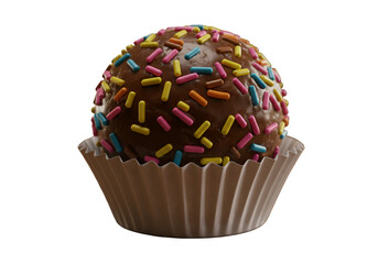 Realistic Chocolate Ball Dessert With Colorful Sprinkles Isolated on Black Background