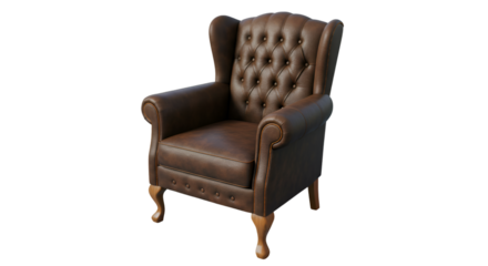 Realistic 3D Render of a Brown Leather Wingback Armchair Isolated