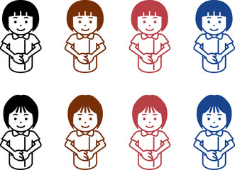 両手を前で重ね、すまし顔の女性看護師のアイコン