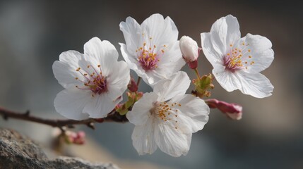 Beautiful white cherry blossoms close up