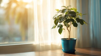 Fototapeta premium Indoor plant by window sunlight
