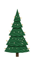 Pixelated Christmas Tree Isolated Illustration with Green and Gold Accents