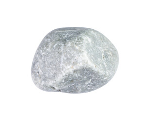 A serene, round zen pebble with a smooth, polished surface, symbolizing balance and tranquility, isolated on a white background.