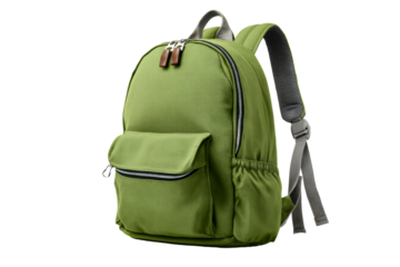 Green backpack with pockets, clear bg