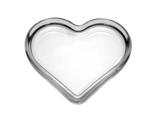Elegant glass heart shaped dish perfect for serving or decoration, Isolated On White Background, Png Transparent