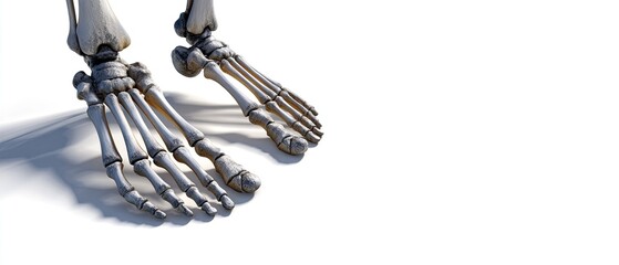 skeleton skeleton foot 3d render concept. Skeleton feet illustration with detailed bone structure, casting a shadow.