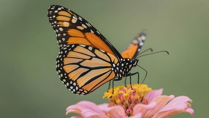 Obraz premium A Monarch Butterfly Perched on a Pink Zinnia Flower
