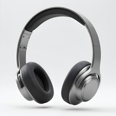 Realistic 3D Render of Silver Headphones on White Background