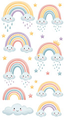 Pixelated Rainbows Clouds Stars Illustration On Transparent Background