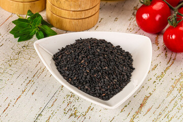 Black sesame seeds in the bowl