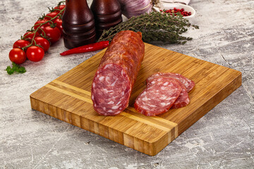 Italian pork Salchichon sausage with slices