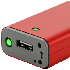 Fototapeta premium Red Power Bank Device With USB Port and Indicator Isolated on Transparent Background