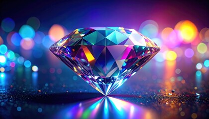 Close-Up Of A Sparkling Diamond Gemstone With Colorful Light Reflections Against A Dark Background