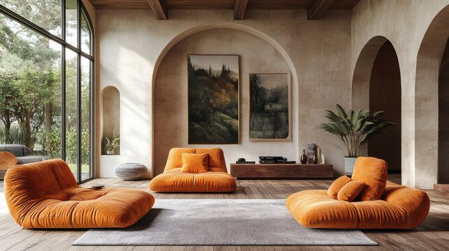 Fototapeta Design a luxurious art deco interior infused with natural wood tones