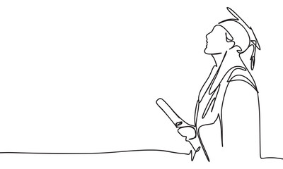 Graduation Silhouette of a Person Looking Upward with Diploma