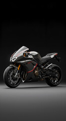 Fototapeta premium Realistic 3D Render of a Black Sportbike with Metallic Details on Dark Background