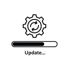 System update in progress with a loading bar and a gear icon symbolizing software synchronization.