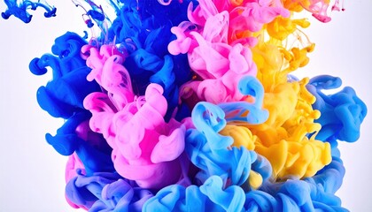 Fototapeta premium Vibrant Abstract Ink Swirls Creating Colorful Patterns Against a White Background