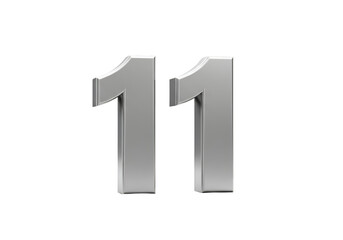 Silver Metallic Three-Dimensional Number 11 Isolated On Transparent Black Background