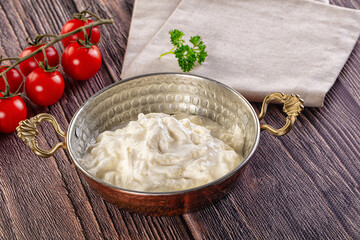Italian delicous stracciatella young soft cheese