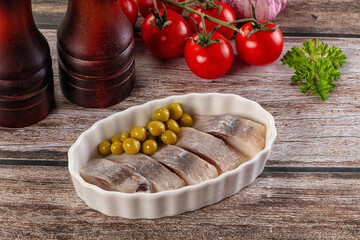 Slided marinated salted herring fillet