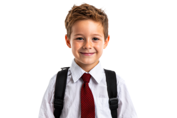 Young boy with backpack ready for school day