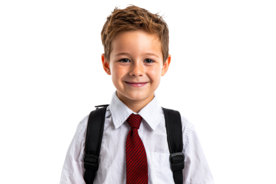 Young boy with backpack ready for school day